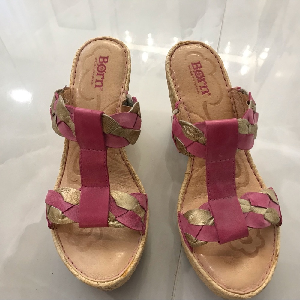 Born Pink and Tan Wedge Sandals
